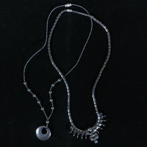 2 Necklace Lot Hematite Beads Bead Beaded Round Pendant Gray Grounding Healing